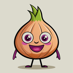 Happy Cartoon Onion Character Illustration for Food Design