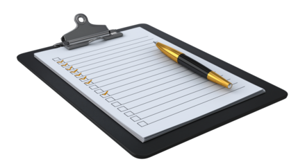 Road-trip checklist clipboard and pen for organized travel planning with studio-quality lighting