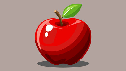 Shiny Red Apple with Green Leaf Illustration