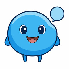 Happy Blue Blob Cartoon Character with Speech Bubble
