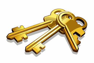 Two Shiny Golden Keys Isolated on White Background