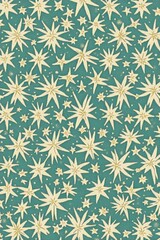 Celestial Starry Pattern Background Turquoise and Cream Repeating Design Textile Wallpaper Surface Design Full Frame