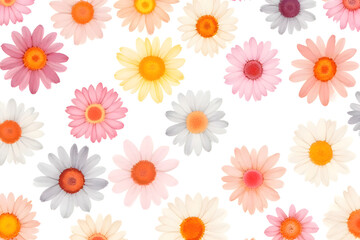 Watercolor painting of multi-colored daisy flowers in a pattern
