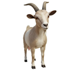 Fototapeta premium A Charming White Goat with a Beard Feeding on Lush Grass, Isolated for Design. 