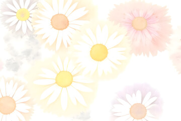 Watercolor painting of multi-colored daisy flowers in a pattern