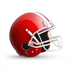 Fototapeta premium Red American Football Helmet with White Stripes and Faceguard