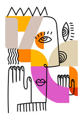 Abstract face portrait geomtric shapes doodle line art hand drawn vector illustration. Aesthetic design for art print, decoration, cards, poster and wall art.