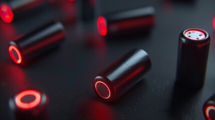 Futuristic Dark Objects with Red Glow