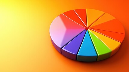Fototapeta premium Colorful Pie Chart on Vibrant Orange Background for Data Visualization