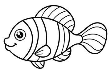Black outline cartoon fish with stripes and happy expression is ready to swim