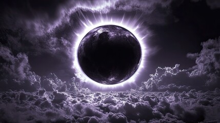 A striking image of a solar eclipse, showcasing a dark circular silhouette of the moon partially covering the bright disk of the sun.