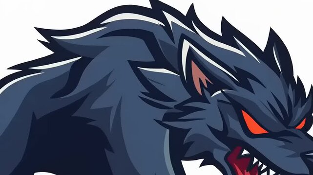 Ferocious Feline: Animated Wolf Mascot in Stalking Position with Menacing Red Eyes