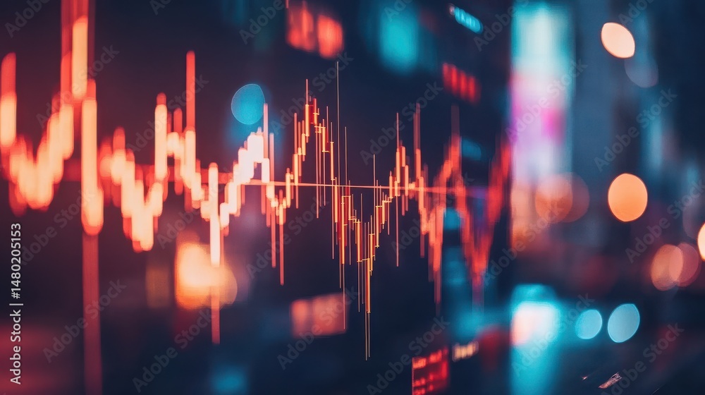 Poster dynamic stock market data visualization with abstract colorful chart