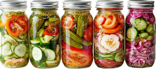 Assorted Homemade Preserved Vegetables in Jars