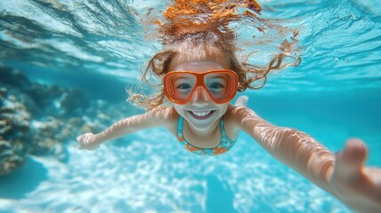 Fototapeta premium Child snorkeling underwater