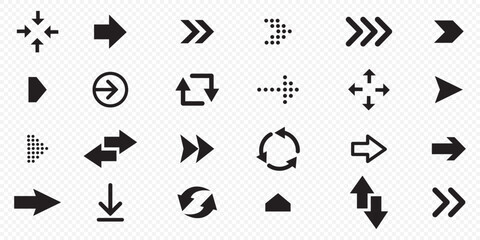 Arrow icon set cursor arrow up down and symbol icons. Modern simple solid arrows collection web design . Arrow icon set. Arrow. Cursor. Collection different arrow signs. Black arrows icons. 