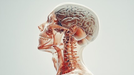 Obraz premium Detailed Anatomical Model of Human Body Showing Skeleton, Brain, and Nervous System in Profile View