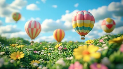 Obraz premium Colorful hot air balloons over a vibrant meadow