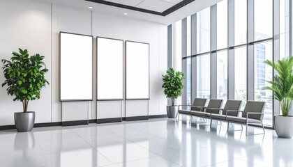 Waiting Area with Blank Posters and Plants