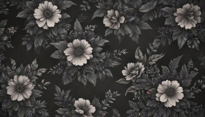 Elegant charcoal small floral wallpaper, botanical design  , subtle, muted tones, charcoal