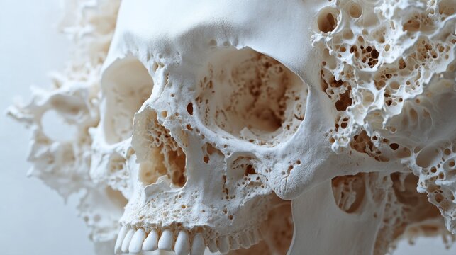 Intricate Details of a Human Skull Showing Unique Textures and Structures in a Scientific Exploration Context