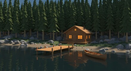 Fototapeta premium Cozy cabin by the lake (1)