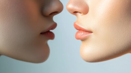 Obraz premium Harmonious symmetry two faces, a nuanced study of close proximity and skin textures