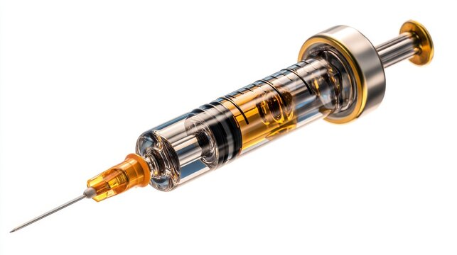 Close-up of a modern medical sye with a sterile needle and transparent barrel for precise injection, isolated on white background for healthcare use