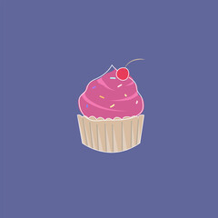 Cupcake with cherry on top. Vector illustration