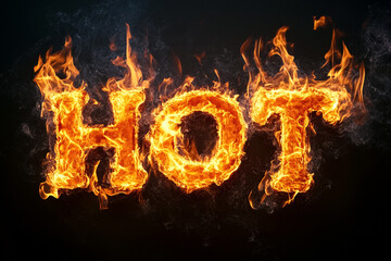 "Fiery HOT in Bold Letters on Black Background"