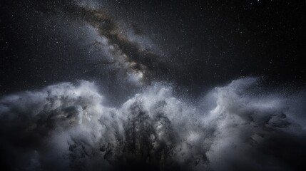 Fototapeta premium Explosion of White Powdery Dust in Space with Dark Background