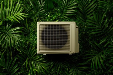 Air conditioner amidst tropical foliage