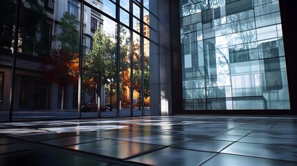 A digital 3D architectural walkthrough on a large screen