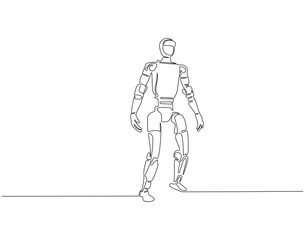 Continuous one line drawing of humanoid robot technology. One line drawing illustration of humanoid robot machine. International technology day concept single line. Editable outline