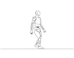 Continuous one line drawing of humanoid robot technology. One line drawing illustration of humanoid robot machine. International technology day concept single line. Editable outline