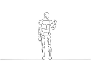 Continuous one line drawing of humanoid robot technology. One line drawing illustration of humanoid robot machine. International technology day concept single line. Editable outline