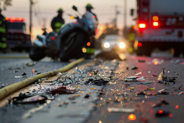 Obraz premium Close up of a motorcycle accident on the road 