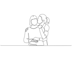Continuous one line drawing of mother and daughter. One line drawing illustration of mom with her female child. Mother day concept single line. Editable outline