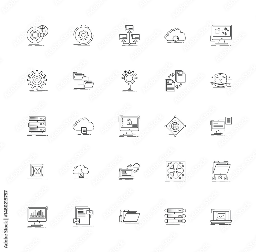 Poster data processing icons in linear design