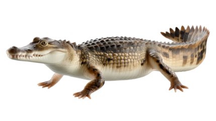 Alligator's Stance: An up-close shot captures the impressive posture of an alligator, showcasing its textured, scaled skin and its role as a formidable predator in its habitat.