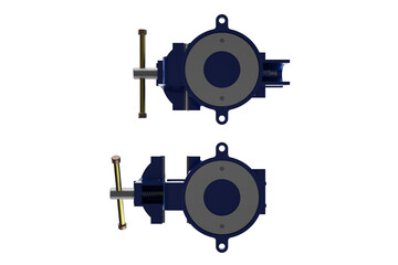 Two Blue Light Duty Workbench Vise with Jaws, Integrated Anvil, MULTIPURPOSE PIPE BENCH VISE TABLE PINCERS, Workshop Clamp Tool for Material Fixing on a Workbench, for Clamping Shaping Materials PNG