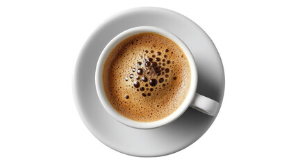 Coffee in Cup: A captivating overhead shot of a meticulously brewed coffee cup, the rich brown liquid creating an inviting moment to boost your day, perfect for any visual project.