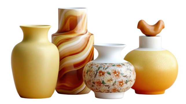 Decorative Pottery Vessels: A collection of elegantly designed ceramic vases of varying shapes, colors, and patterns, offering a diverse range of artistic expression and home décor possibilities.