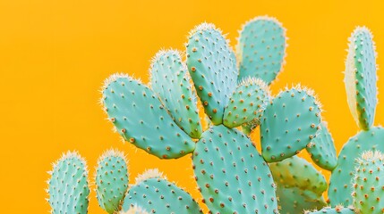 Vibrant Prickly Pear Cactus Against Bright Orange Background