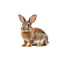 Obraz premium A brown rabbit sitting upright with alert ears and bright eyes.