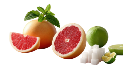 Grapefruit and Lime with Sugar: A refreshing, healthy and tangy grapefruit and lime pairing with sugar for a visually appealing composition.