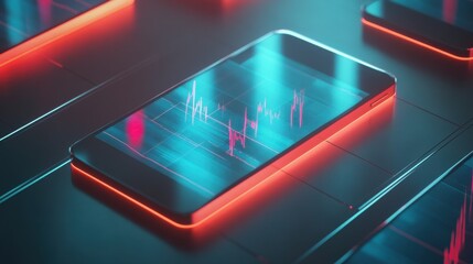 Modern Smartphone Displaying Data Analysis with Neon Elements