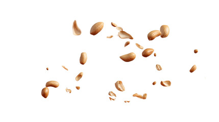 Flying Peanuts Isolated on White Background with Natural Texture and Dynamic Motion for Snack, Food, and Ingredient Concepts