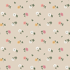 Beautiful floral pattern in small flowers. Small floral flowers. Seamless pattern background. Ditsy print. Floral seamless background. Elegant flowers template for wall decor, wallpaper, cards.