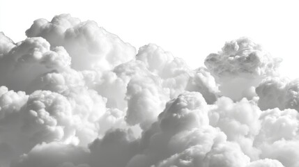 Dramatic Close Up of Fluffy Cumulus Clouds Against White Sky Background Atmospheric Perspective Cloudscape